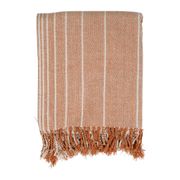 Plaid à franges en tissu écru et terracotta 170x130cm - Nomadea