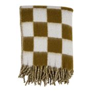 Plaid en tissu à carreaux kaki et blanc 170x130cm - Karoz