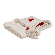 Plaid tufté en coton ecru et coeur rouge 170x130cm - Famille