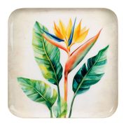 Plateau fleur oiseau du paradis en fer 27x27cm