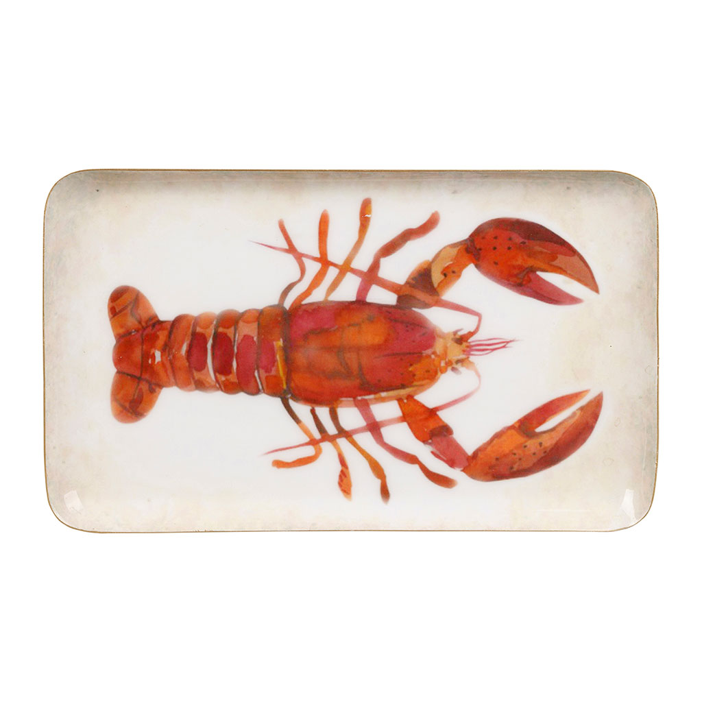 Plateau homard en fer corail 26x16cm - Bord de mer