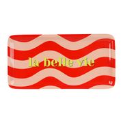 Plateau "La vie est belle" en fer corail et pêche 30x15cm - Solencia