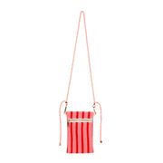 Pochette en coton rayé rose et rouge avec lanière rouge - Douce amour