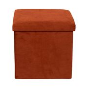 Pouf coffre pliable en tissu côtelé terracotta - Pauline