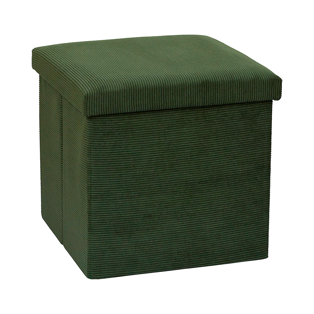 Pouf coffre pliable en tissu côtelé vert sapin - Pauline