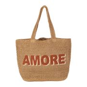 Sac brodé "amore" en corde de papier naturel et terracotta - Lumi