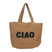 Sac brodé "ciao" en corde de papier naturel et émeraude - Lumi