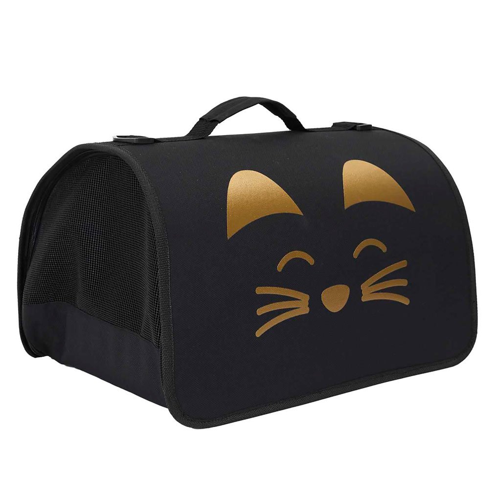Sac de transport pour animaux en tissu noir et or 40x24x21cm