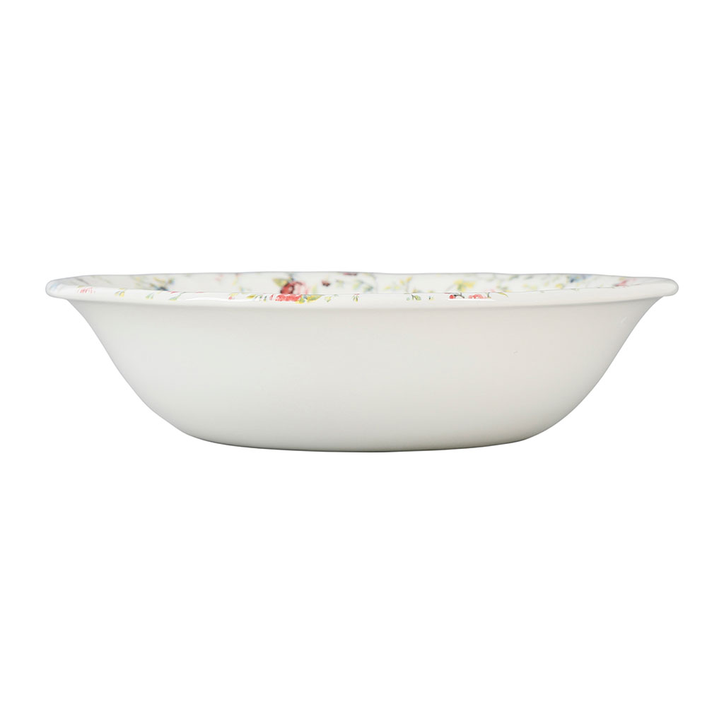 Saladier en faïence blanc et multicolore - fleurs champs