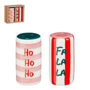 Salière et poivrière en céramique rayé rouge, rose et blanc - Anna