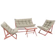 Salon de jardin 4 places en acier et verre trempé beige - Charly