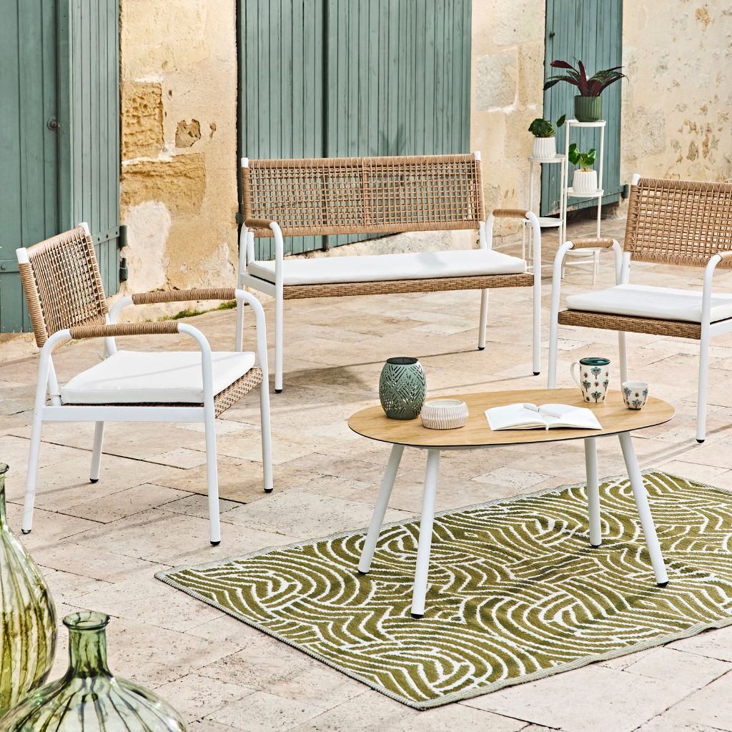 Salon de jardin 4 places en métal naturel et blanc - Verone