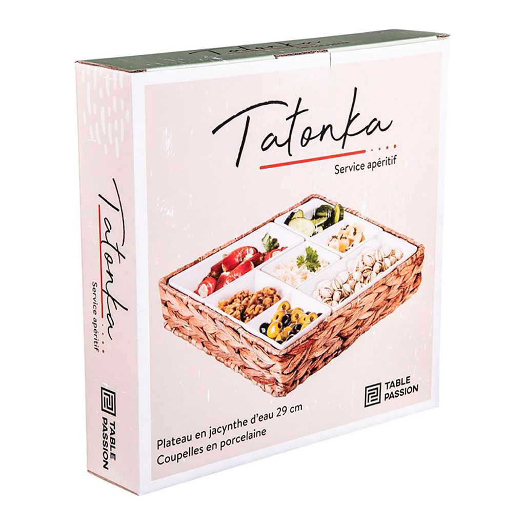 Service apéritif tressé 6 pièces en porcelaine blanc