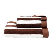 Serviette de bain en coton rayé blanc et ganache 90x140cm - Santorini