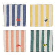 Serviettes de table x4 en coton rayé bleu, jaune, corail et vert 45x45cm - Plouf&Sun