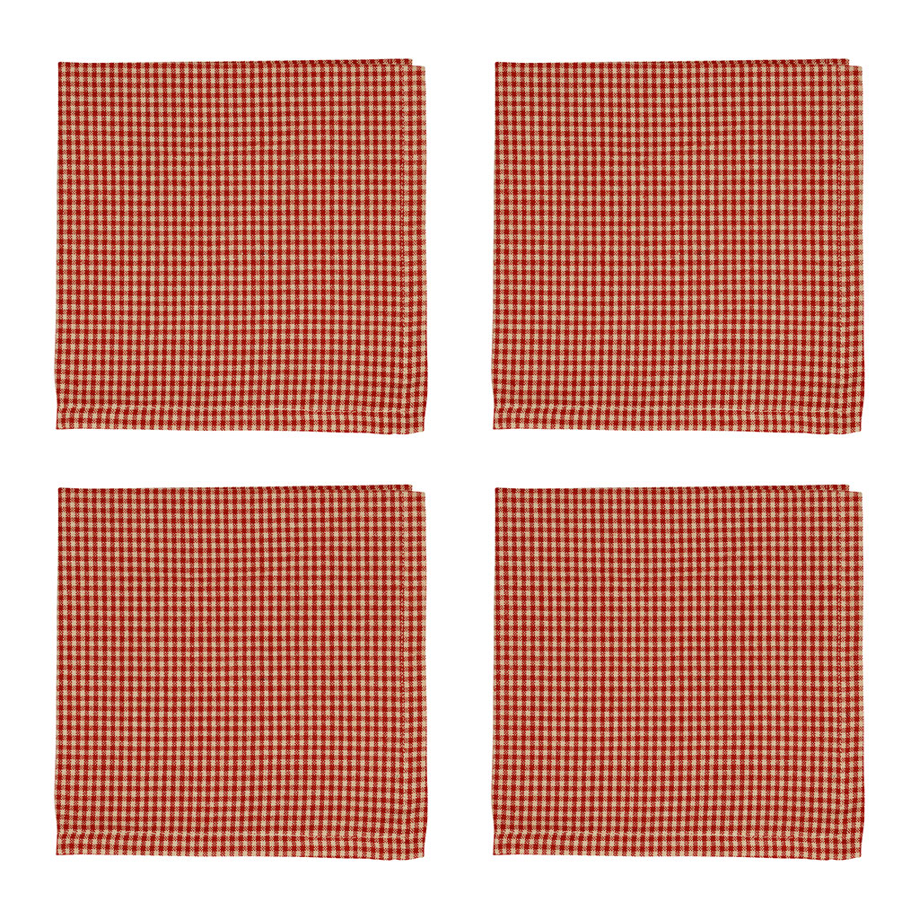 Serviettes x4 à carreaux en coton rouge 40x40cm - Campagne