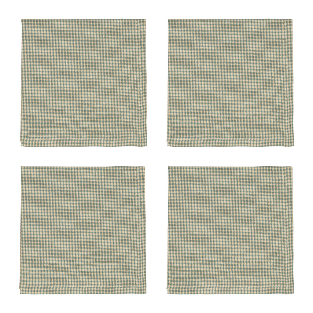Serviettes x4 à carreaux en coton sauge 40x40cm - Campagne