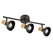 Plafonnier 3 spots orientables en métal noir et bois h16cm E14 - Alvar