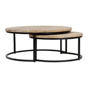 Table basse gigogne ronde (lot de 2) en manguier et fer noir - Noe
