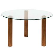 Table basse ronde en verre trempé et hévéa d75cm - Clara