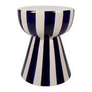 Table d'appoint ronde en grès rayé indigo et blanc d33cm - Artist