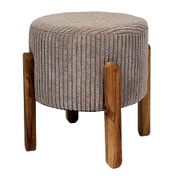 Tabouret en tissu côtelé taupe et bois d'acacia - Scarlett