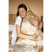 Taie d'oreiller bi-face soie et lin kaki 51x76cm