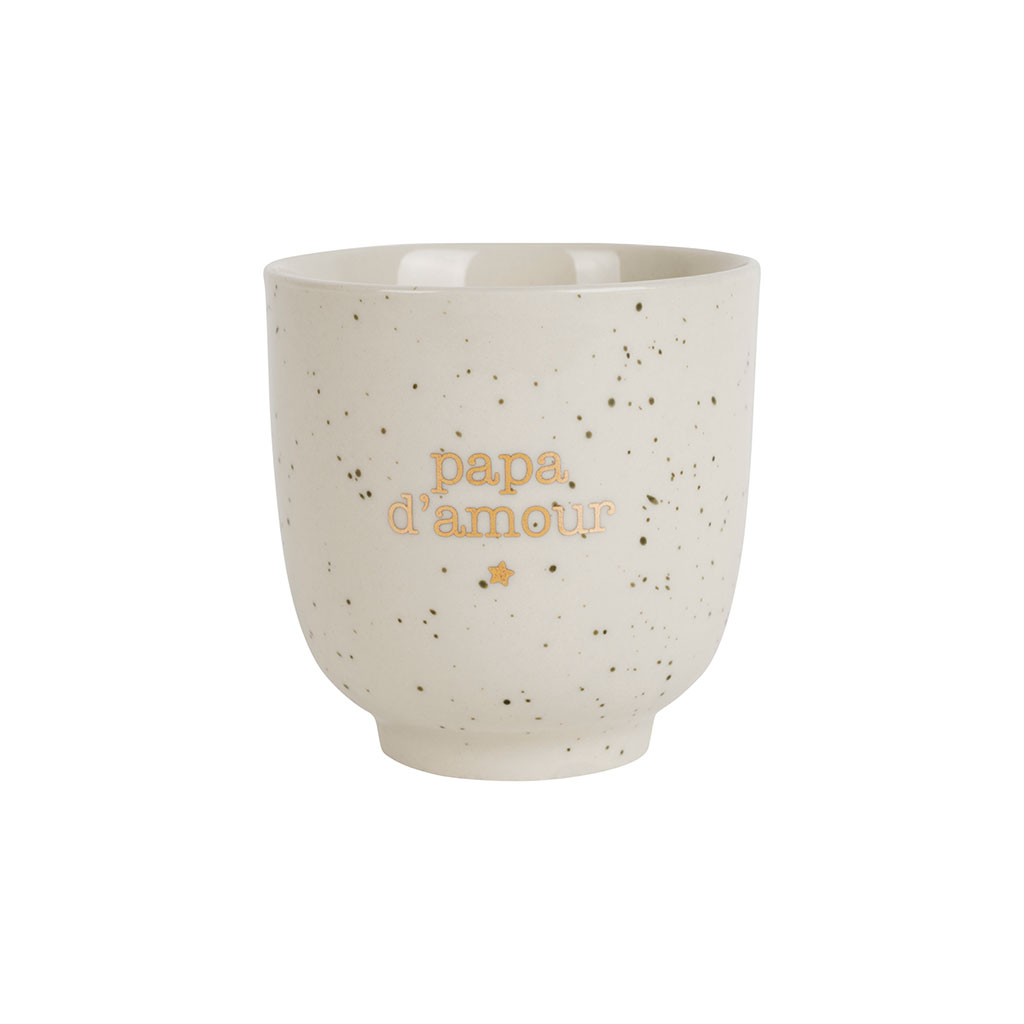 Tasse à café "papa d'amour" en grès moucheté blanc et doré 15cl - Bonheur étoilé