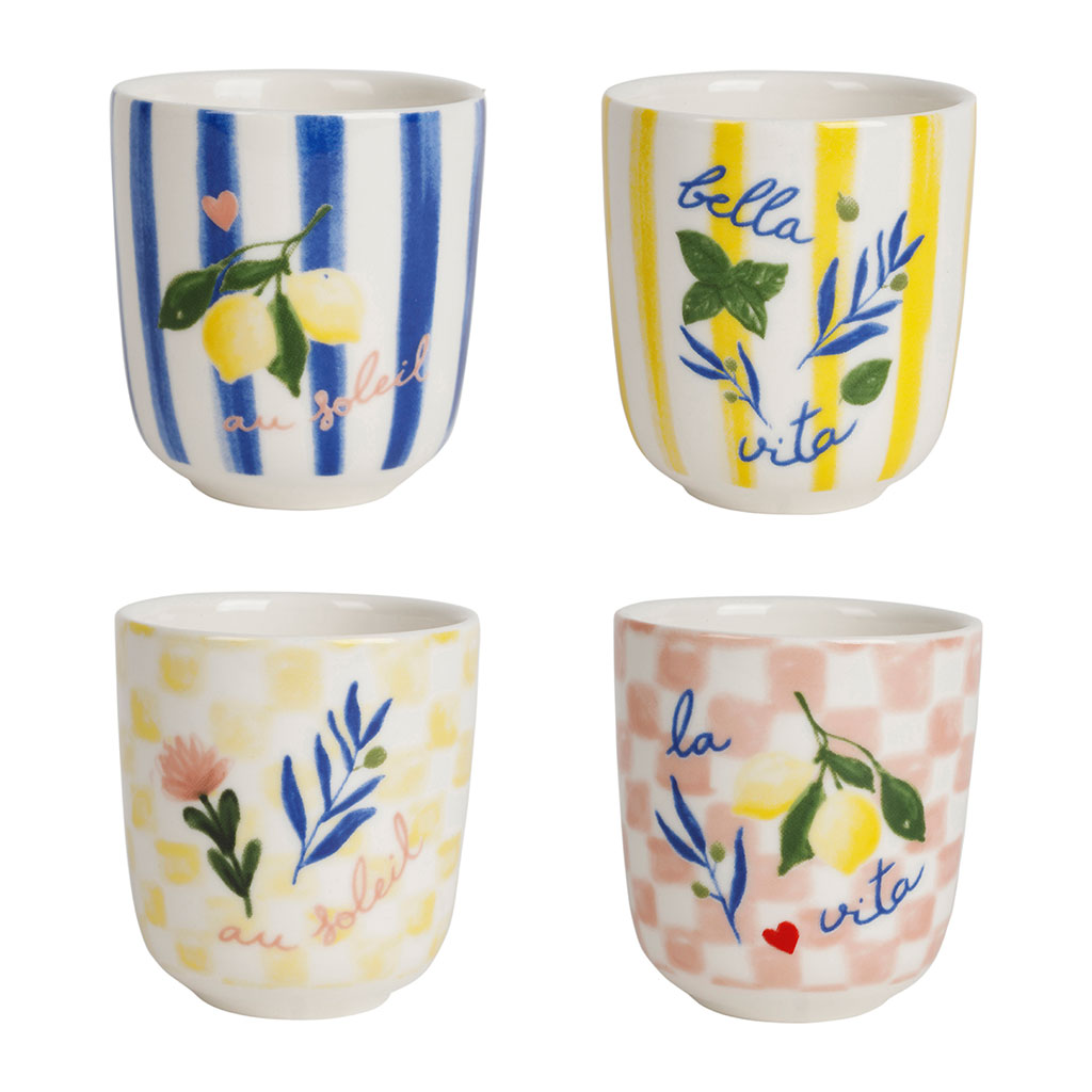 Tasses à café x4 en grès multicolore 10cl - Solencia