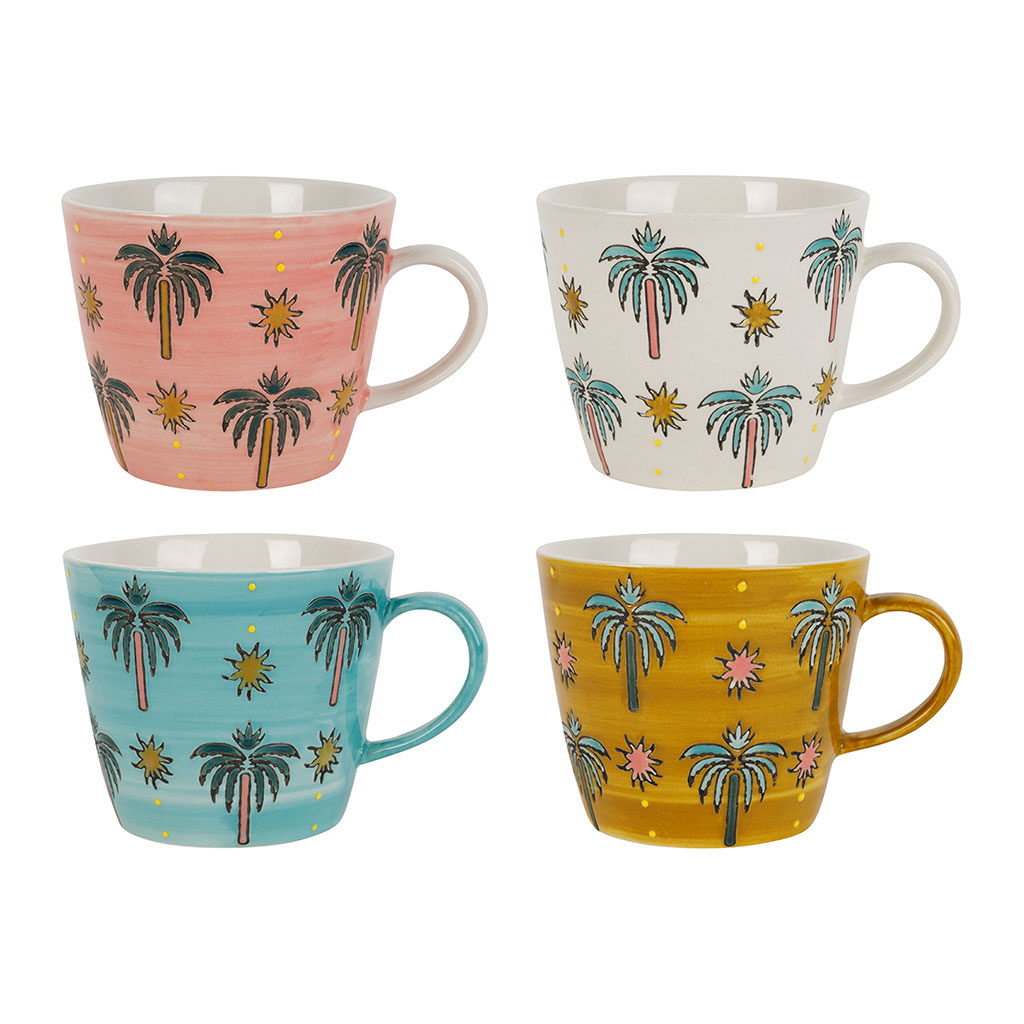 Tasses à thé x4 palmiers en grès multicolore 30cl - Palmisol