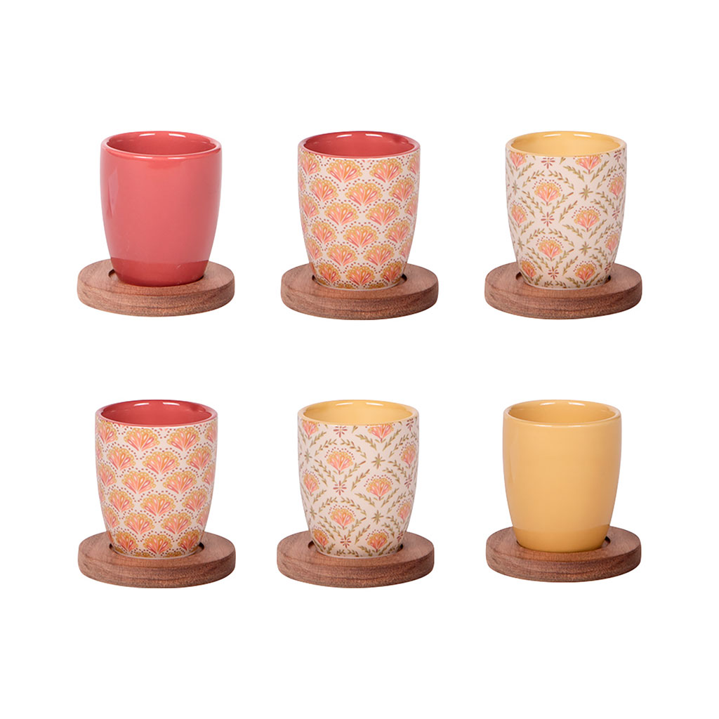 Tasses et sous-tasses x4 en grès multicolore 10cl - Rangoli