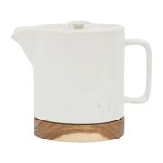 Théière avec filtre blanc moucheté 1.15l en grès et dessous en bois - nordika