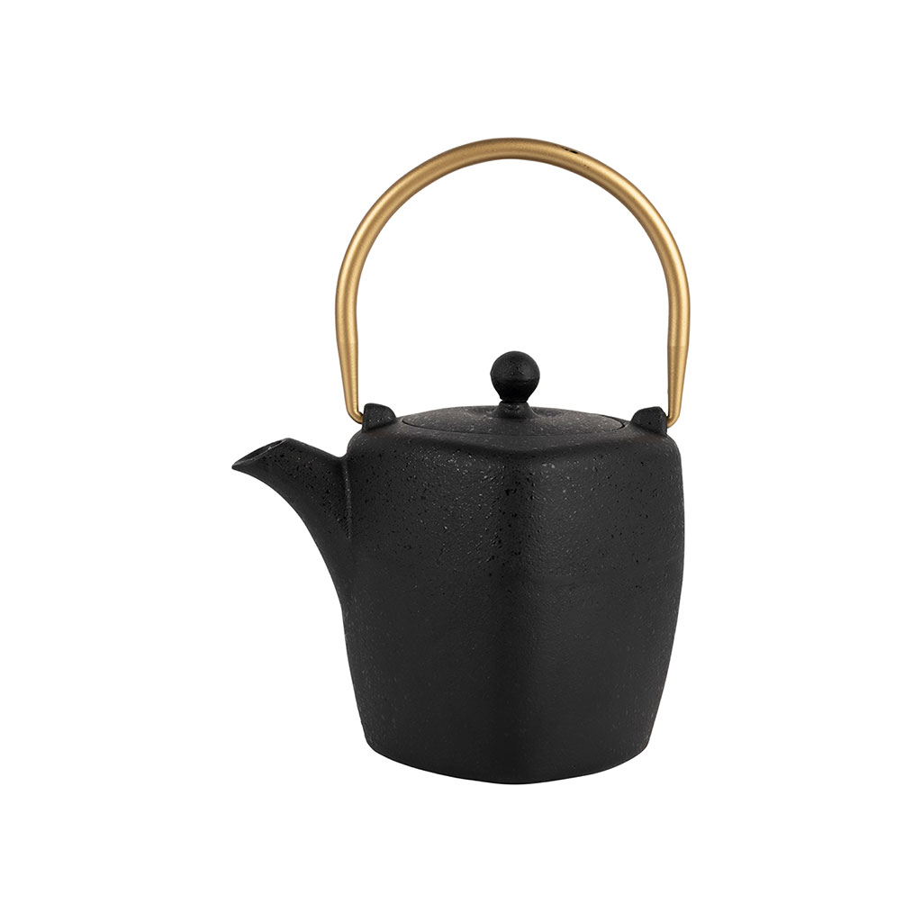 Théière en fonte noir et or, boutique de thé en ligne