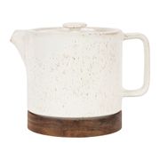 Théière en grès blanc moucheté et bois avec filtre - nordika