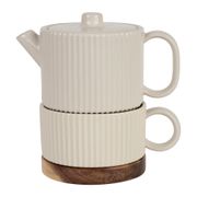 Théière solitaire avec tasse et filtre en grès écru 45cl - Sweet Leaves