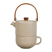 Théière solitaire en grès grège mat moucheté avec filtre 40cl - Klosen