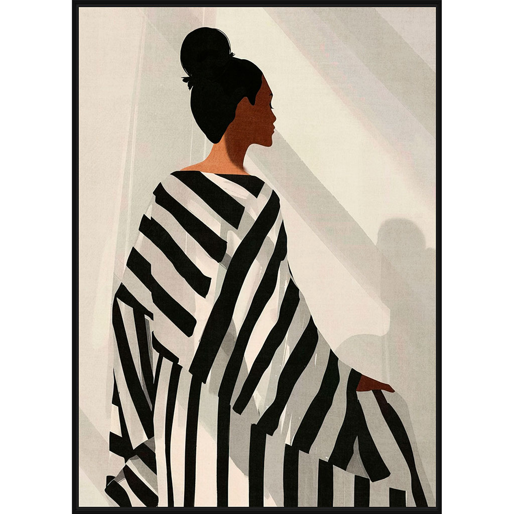 Toile imprimée encadrée portrait graphique zèbre en pin noir et blanc 50x70cm