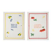 Torchons x2 en coton rouge et jaune 50x70cm - Solencia