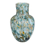 Vase cannelé en verre moucheté turquoise et doré h30cm - Menorca