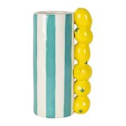 Vase citron en dolomite rayé turquoise et jaune h21cm - Medi