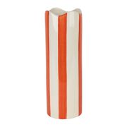 Vase cylindre en grès rayé corail et blanc h23cm - Artist