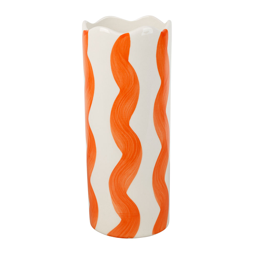 Vase cylindre en grès rayé orange et blanc h24cm - Artist