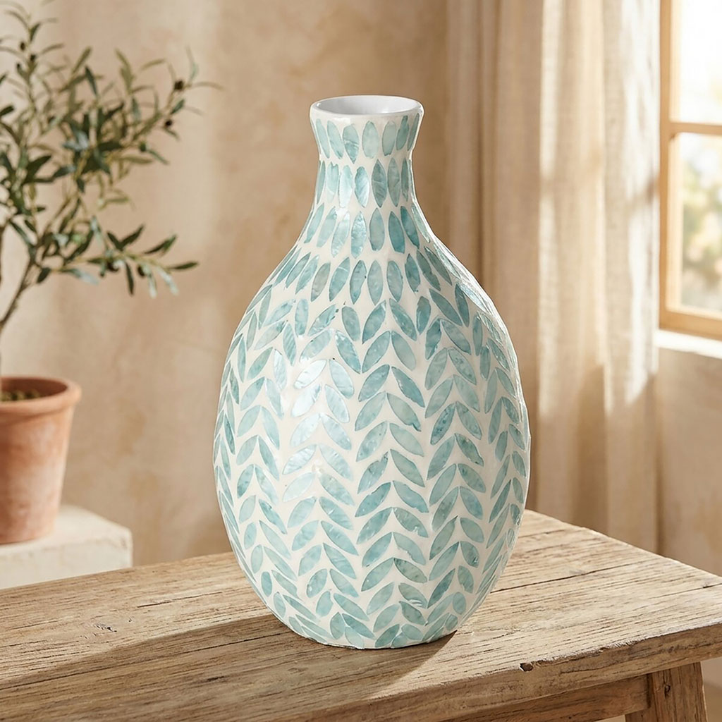 Vase en bambou et mosaïque en Capiz h32cm - Livas