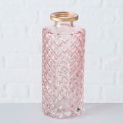 Vase en verre quadrillé rose et or h13cm - Adore
