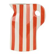 Vase pichet en grès rayé corail et blanc h24cm - Artist