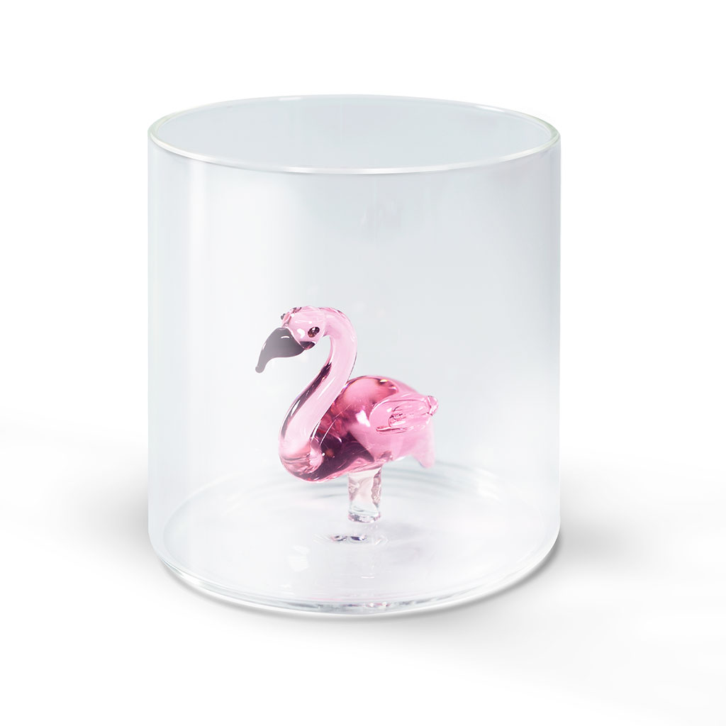 Verre à eau flamant rose en verre borosilicate 25cl