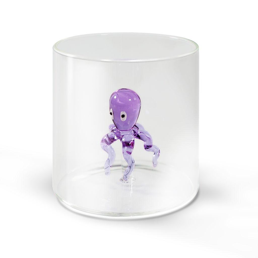 Verre à eau pieuvre violet en verre borosilicate 25cl